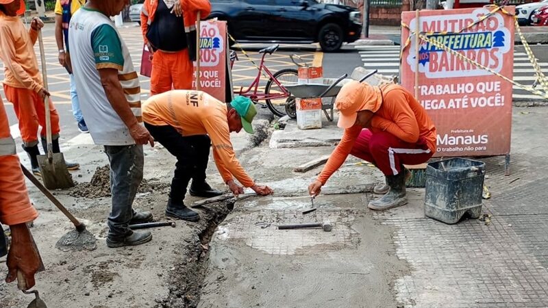 Prefeitura de Manaus revitaliza drenagem e passeio público na avenida 7 de Setembro, no Centro