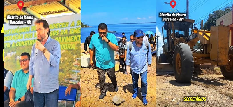 Senador Plínio Valério esteve visitando o município de Barcelos acompanhando as obras de asfaltamento recurso de emendas parlamentares