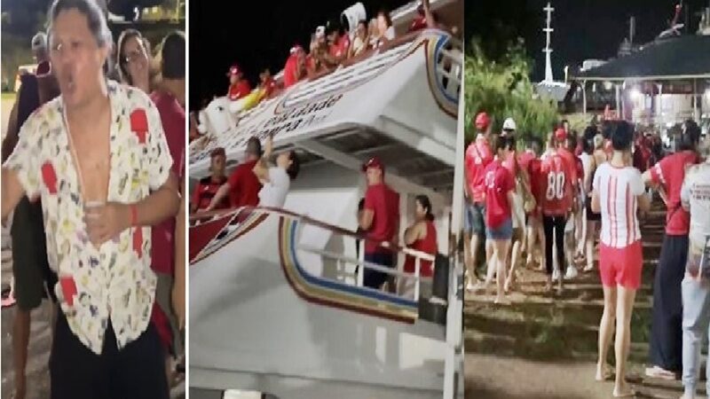 Tumult0 e superlotação em embarcação atrasam saída de torcedores do Garantido para Parintins